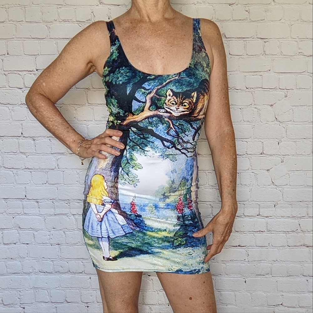 🌞🌞🌞🌞🌞BLACKMILK | Alice in Wonderland Scoop Neck Dress Bodycon Rare Find XS